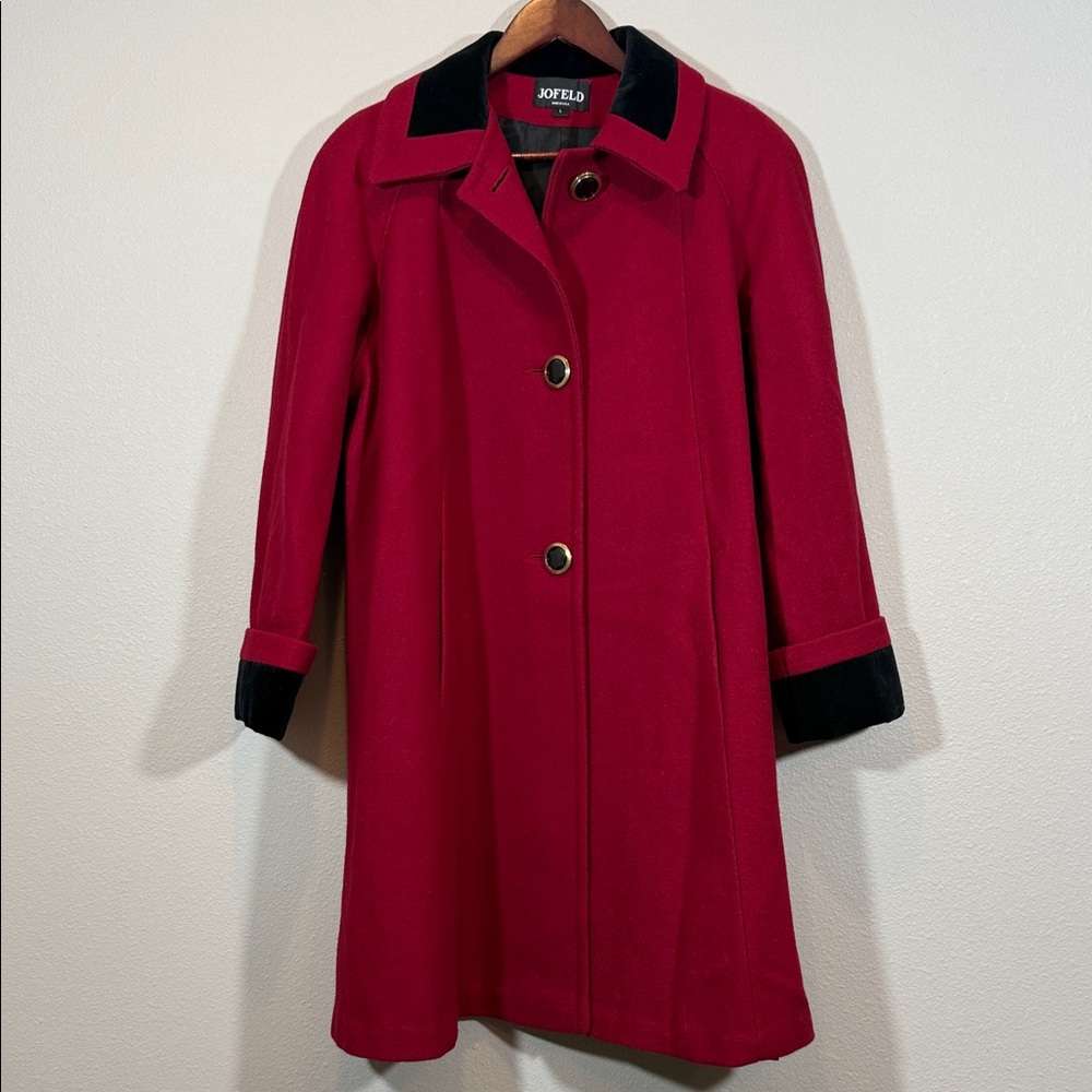 Jofeld Women's Classic Red Pea Coat 80% Wool